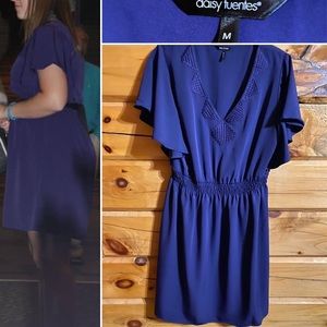 Daisy Fuentes Purple Mini Dress with Flowy Sleeves.